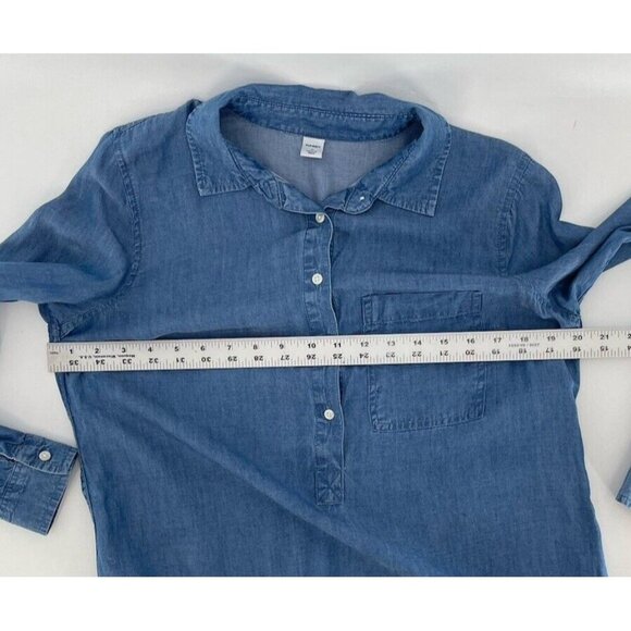 Old Navy 100% Chambray Shirt Button Front Blue Long Sleeve Dress S, Flaw - Picture 12 of 13
